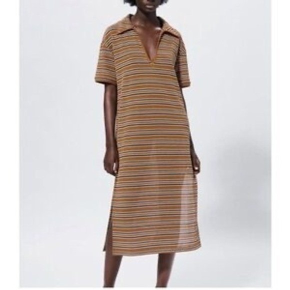 Zara Retro Stripe Relaxed‎ Midi Dress - S - Picture 4 of 15